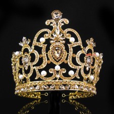 14cm Tall Large Gold Crystal Crown Tiara Wedding Prom Queen Princess For Women