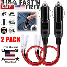 2 Pack 12V Fused LED Light Cigarette Lighter Male Plug Replacement with Leads