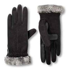 isotoner Smart DRI Lined Stretch Fleece Gloves Faux Fur Cuff, Black, 1 Size, 50
