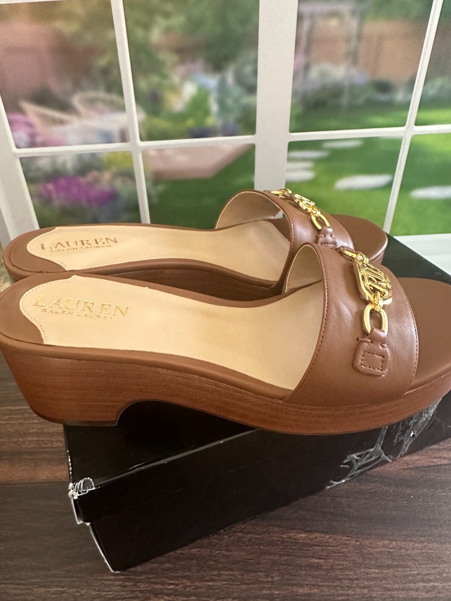 NIB Authentic RALPH LAUREN ROXANNE Black Soft Nappa Leather Gold