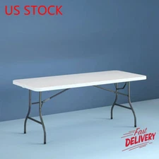 8ft Centerfold Folding Table Portable Outdoor Picnic Indoor Plastic Party, White