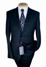 Marco Valentino Super 150's Wool & Cashmere Solid Navy Slim Fit Suit