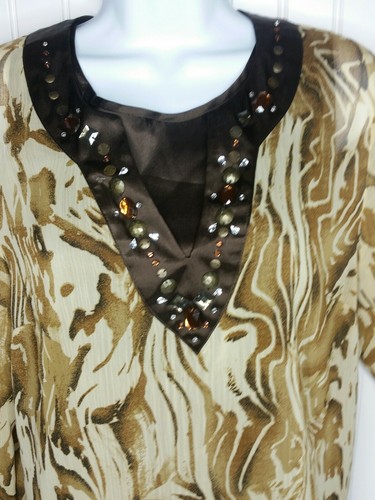 Susan Graver 2 Pc. Animal Print Tunic & Cami Sheer Chiffon Embellished Trim MED - Picture 2 of 11