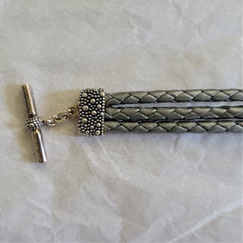 NUEVO EN CAJA Pulsera Palanca Michael Dawkins Gris Estrellado Noche Cuero Plata Esterlina - Imagen 4 de 5
