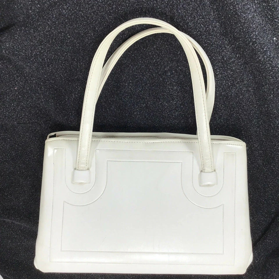 Vintage Kelly Daytime Pocketbook Purse White Cream Vinyl A frame Julius Resnick - Image 2 of 4