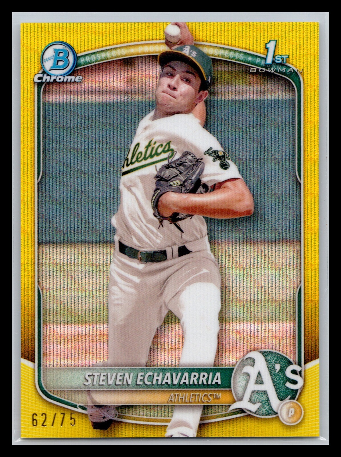 2025 Bowman BCP-73 Steven Echavarria Athletics 1st Bowman Chrome Yellow Wave /75