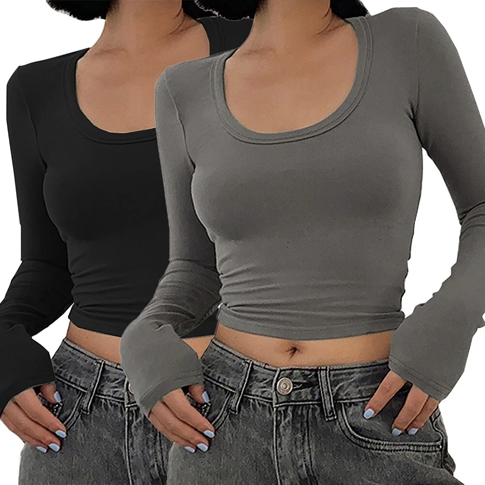 Womens Crop Tops Clothes Tee Shirt Tops Undershirt Basic Casual Ladies