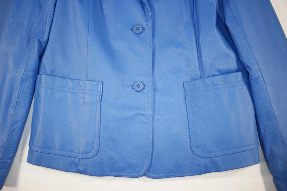 Blazer de cuero para mujer Marc Mattis chaqueta mediana abrigo azul Foto 2 de 4