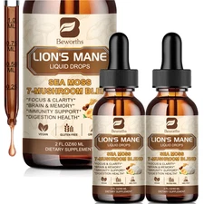 Mushroom Supplement Liquid Drops w/Lions Mane Turkey Tail for Focus Brain Health