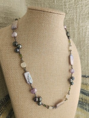 Artisan Sterling Silver Mixed Pearl & Gemstone Medley Necklace 19''