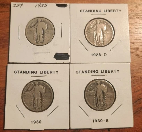 Lot of (4) U.S. Silver Standing Liberty Quarters - 90% Silver