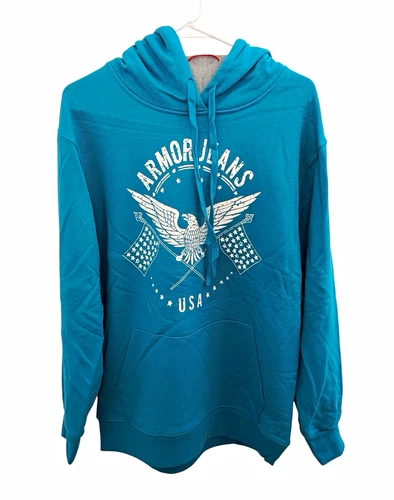 Armor Jeans Men's 2XL Blue USA Graphic Print Pullover Hoodie