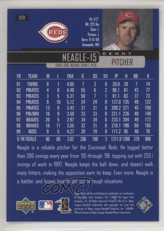 2000 Upper Deck Denny Neagle #359 - Image 2 of 2