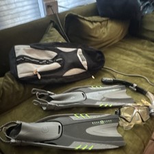 Aqua Lung Sport Snorkel Set S/M Fins Mask Snorkel Gray/Green with Bag