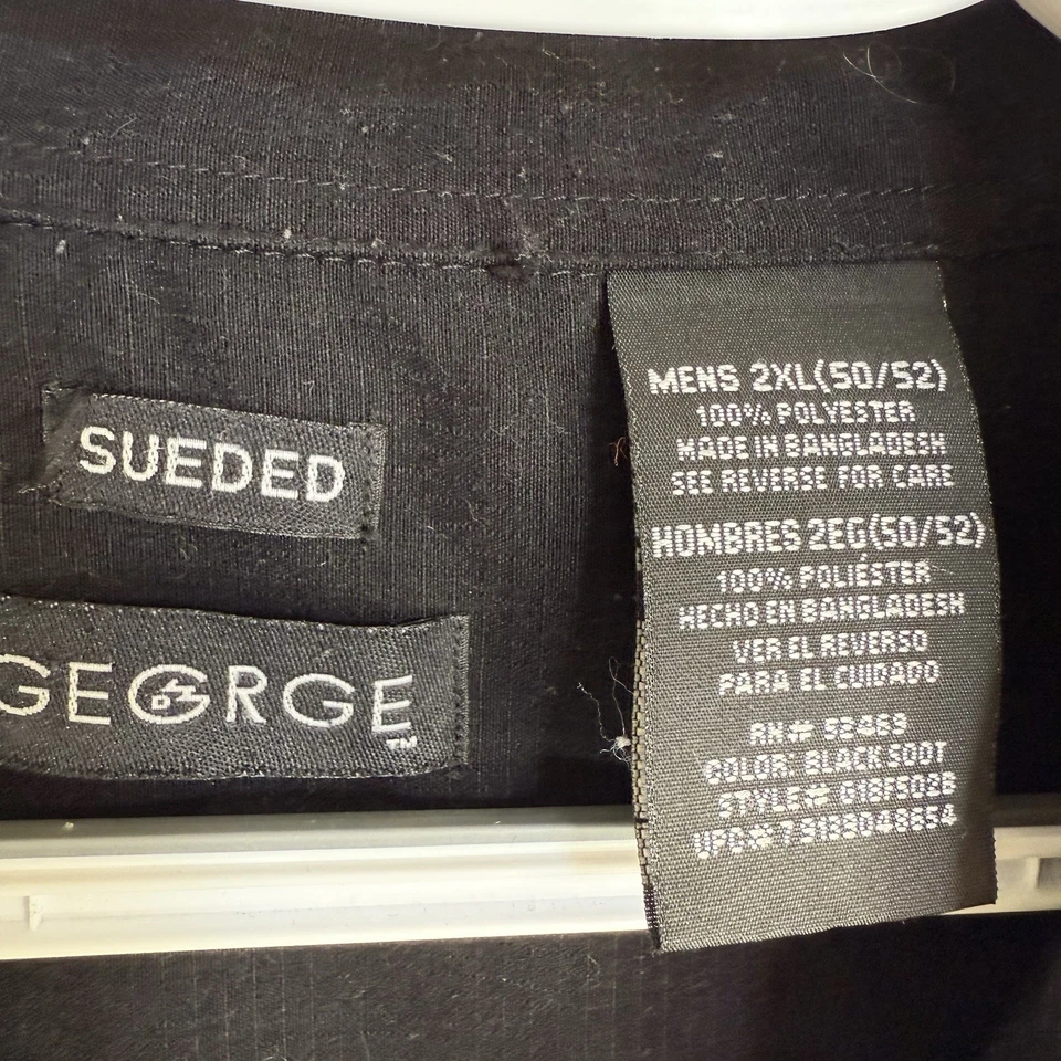 George 2XL (50/52) Men’s Black Sueded Textured Button Up Shirt Short Sleeve - Image 2 of 4