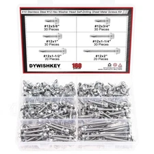 #12 Hex Washer Head Self Drilling Sheet Metal Screws Kit 410 Stainless 160 PCS