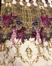 Printed Charmeuse fabric, floral digital print. Sold by the yard.