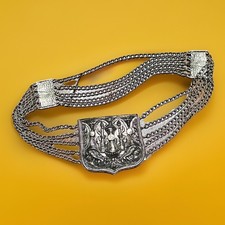 Accessocraft Silver Large Medieval Revival Repousse Vtg Chain Belt 27.5  Waist