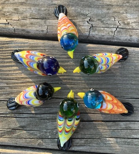 Vintage Murano Glass Bird lot of 6. Italy