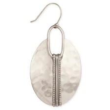 Boho Hammered Silver Oval Shield Dangle Earring
