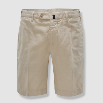 $340 Incotex Men's Beige Slim Fit Linen and Cotton-Blend Shorts Size  IT58/US42