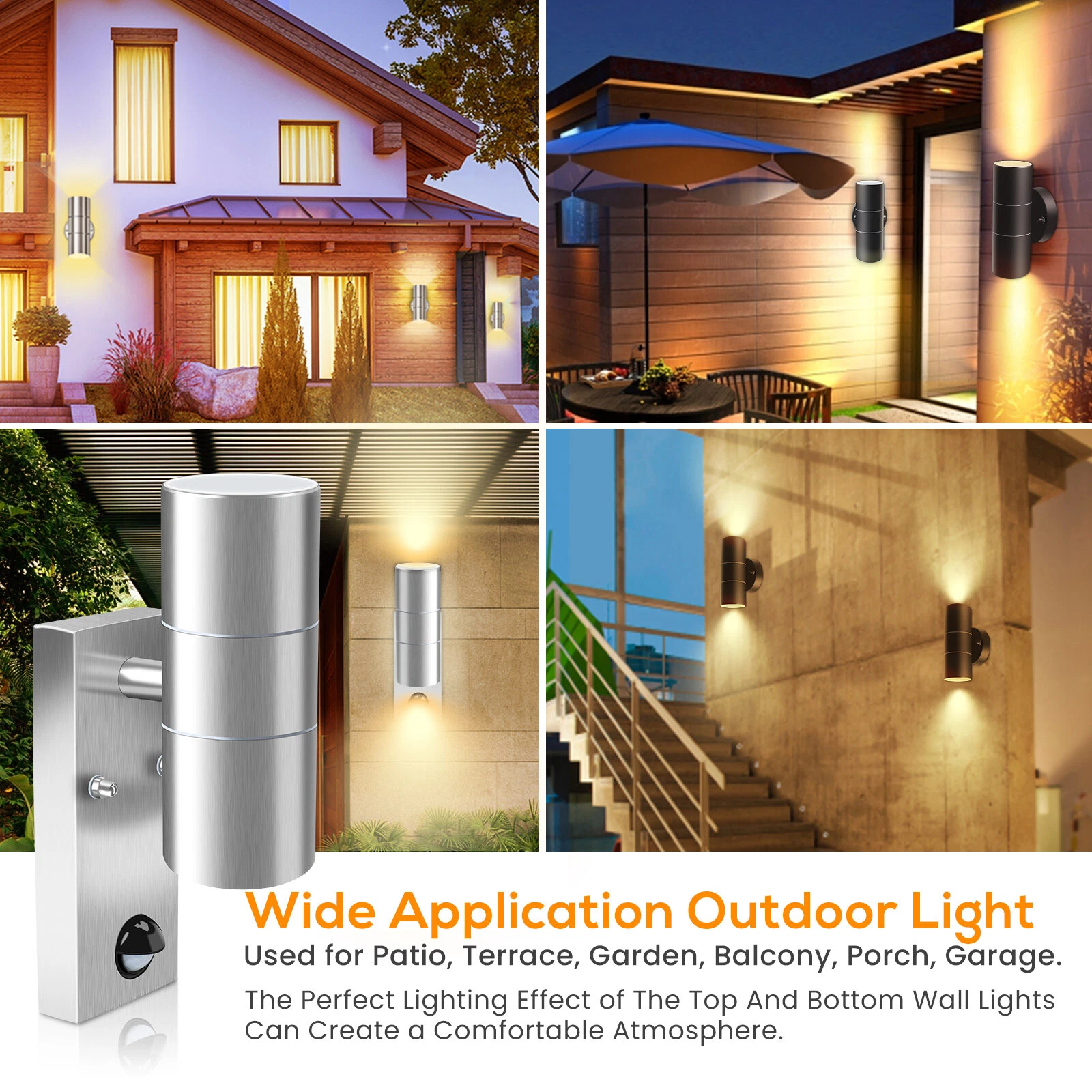 Modern LED Up Down Wall Light Sensor Outdoor 8W GU10 Stainless steel Lamp IP65 - Picture 7 of 15