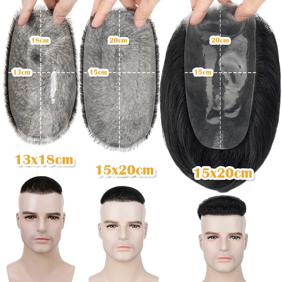 100% Remy Human Hair Toupee PU Hairpiece for Men Buzz Cut Replacement Sysment - Image 2 of 4