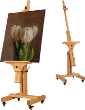 Extra-Large Studio Easel, Holds Canvas up to 71", Tilts Flat, Adjustable Solid B