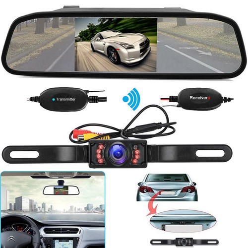 Wireless IR Waterproof Reverse Backup Camera + 4.3" Car Rear View Mirror Monitor