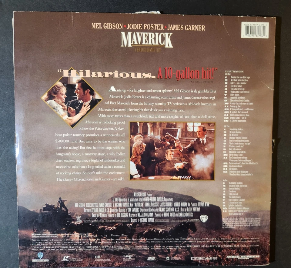 MAVERICK LASERDISC 1994 WIDESCREEN DOUBLE DISC MEL GIBSON, JODIE FOSTER EXP FN - Image 2 of 4