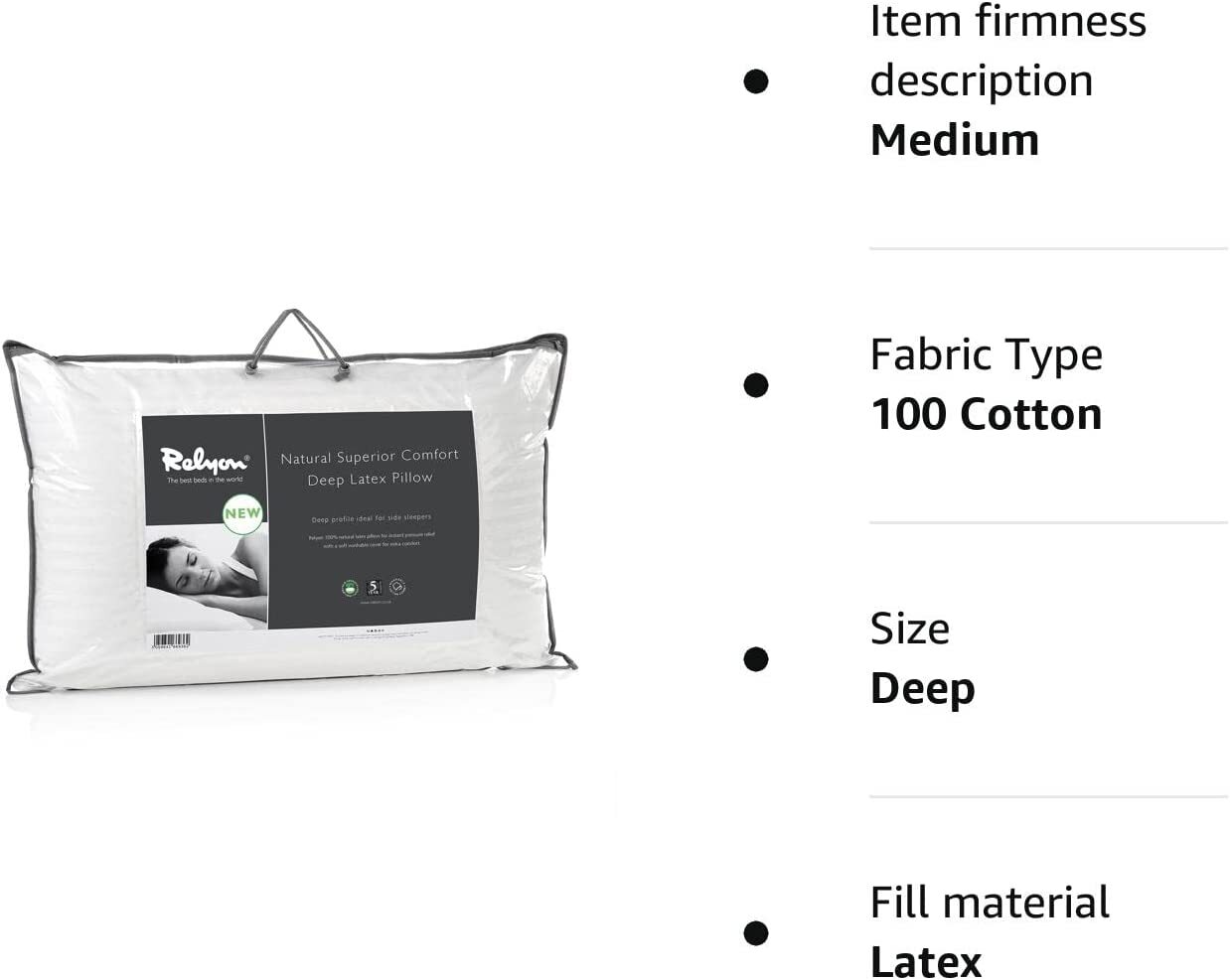 Relyon Superior Comfort 100 Natural Latex Pillow 100 Cotton Removable