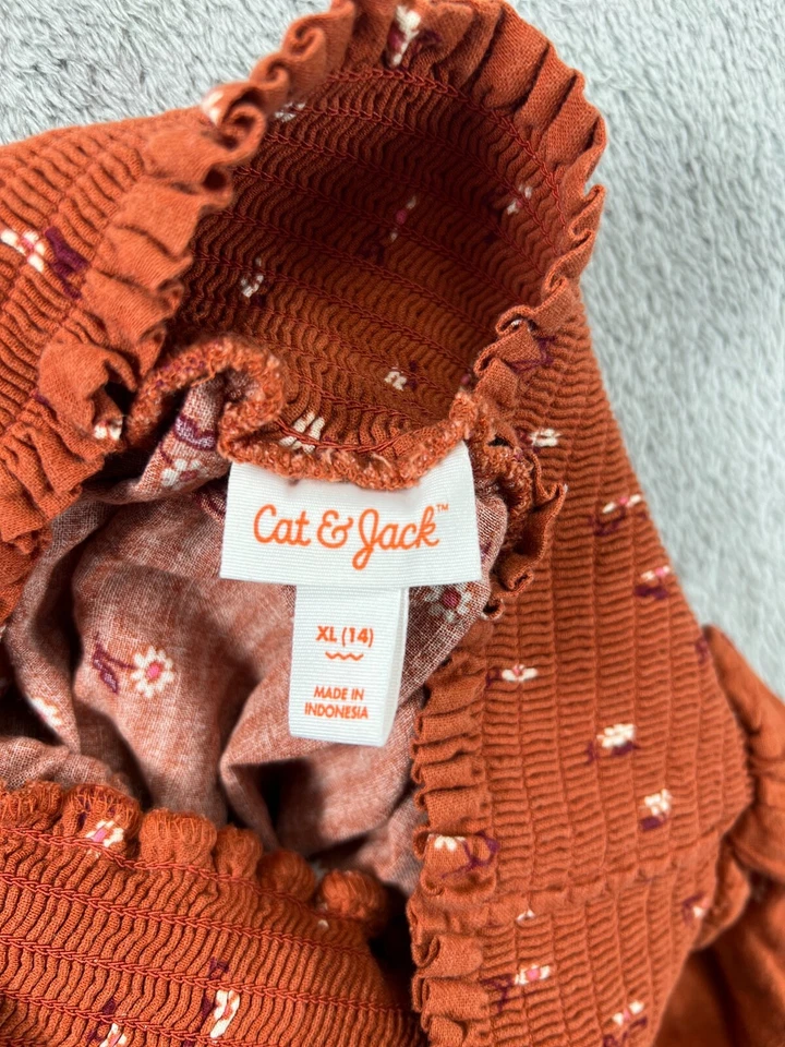 Niñas XL Adolescentes 14 Falda Niveles Calzoncillo Cintura Marrón Floral Volantes Pull On Gato Jack Foto 2 de 4