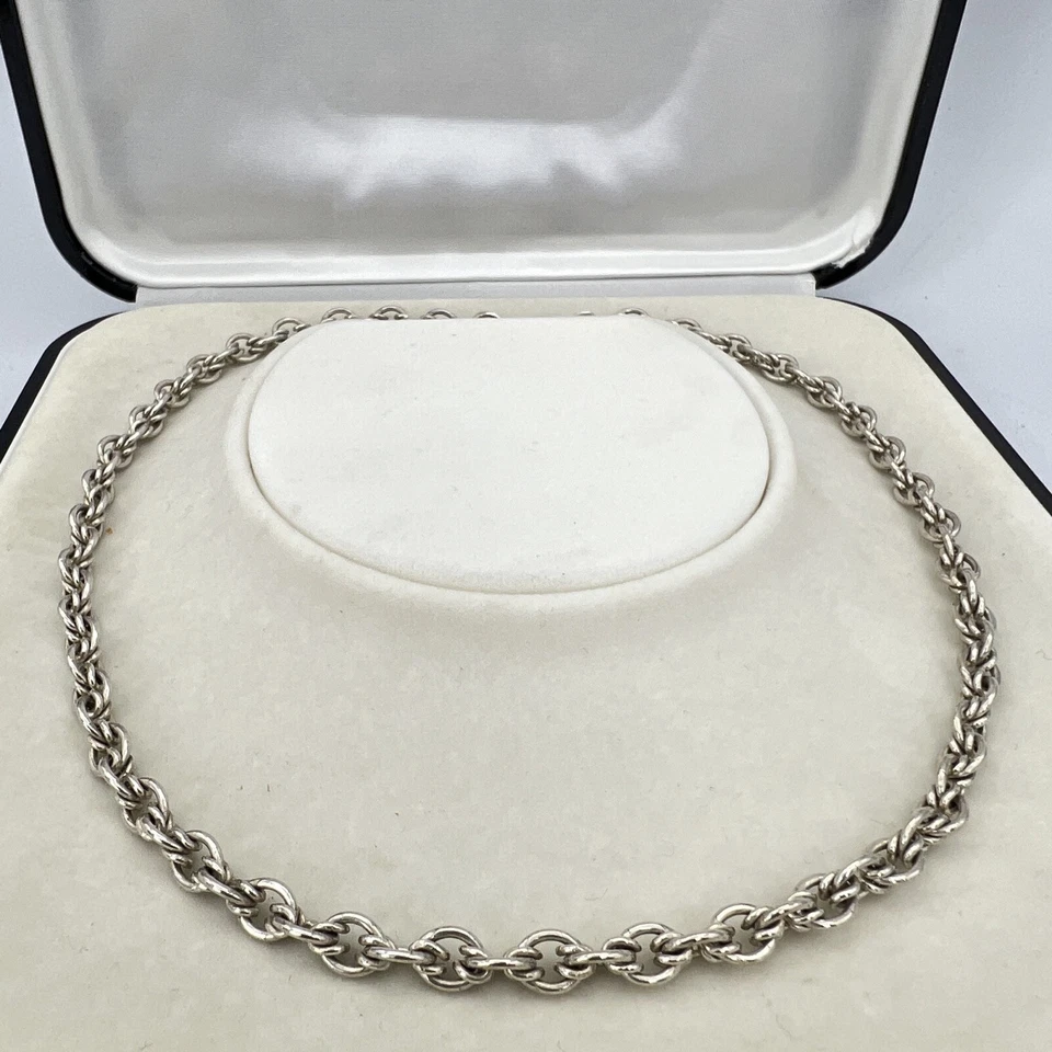 Collana da donna in argento 925 girocollo catena vintage collier a simil torchon - Immagine 2 di 4