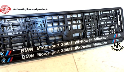 BMW (LICENCED) 2x car number plate frame holder gel dome BM Beeme Motorsport Power *AUTHENTIC*