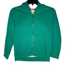 Lands End Fleece Full Zip Sweatshirt Jacket Boys Small 8 Green Sherpa Lining