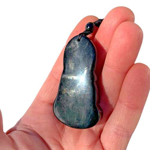 Black Obsidian Baby Buddha Necklace Amulet Pendant With Long Black Cord Chain - Afbeelding 7 van 11