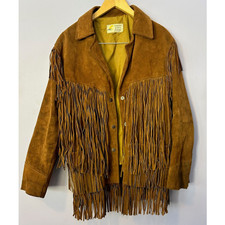 Vintage 60s Simco Brown Leather Jacket W/ Fringe Sz 20 Hippie Boho Coat Suede