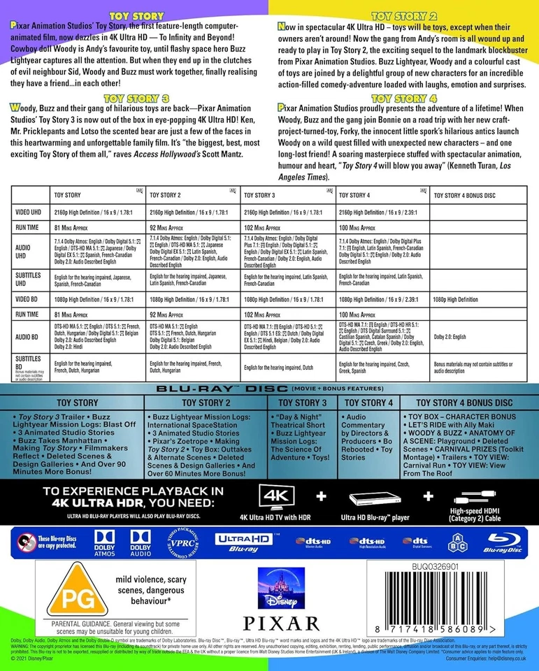 TOY STORY 1-4 4K UHD Blu-Ray 4 Movie Collection BRAND NEW Foto 2 de 2