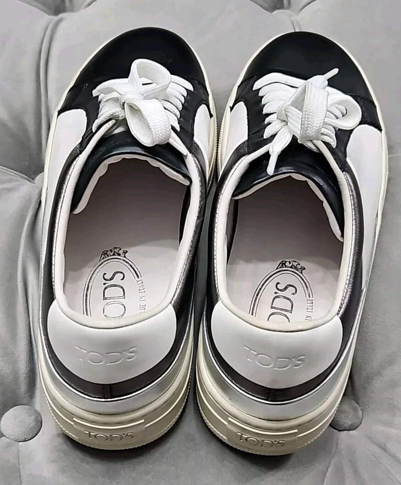 Zapatillas deportivas Tod's negras blancas plateadas de cuero planas para mujer 38,5 8,5 Foto 4 de 4