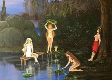 5x7 PRINT OF ORIGINAL PAINTING RYTA PAGAN WITCH FOLK ART nude Halloween Flowers