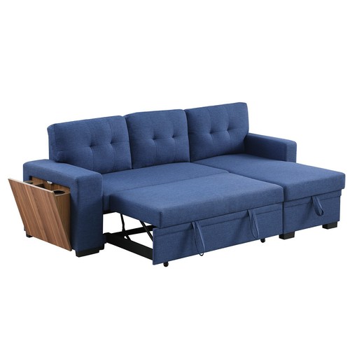 L Shaped Convertible Sectional Sofa Pull Out Couch Bed w/ Storage Chaise & USB