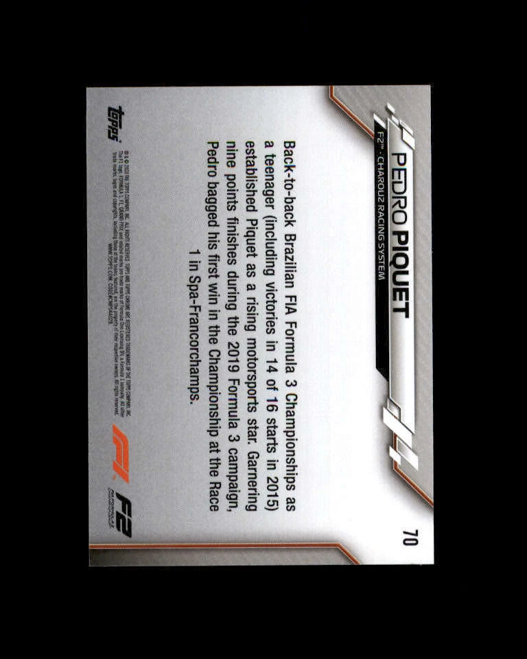 2020 Topps Chrome Formula 1 #70 Pedro Piquet/F2 Cars (ref 163570) - Image 2 of 2