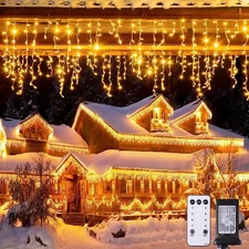 JMEXSUSS 38.8FT Icicle Lights for Outside, 400 LED 38.8FT, Warm White 