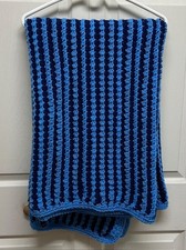 VTG Handmade Afghan Throw Blanket Crochet Blue/Black 50X56