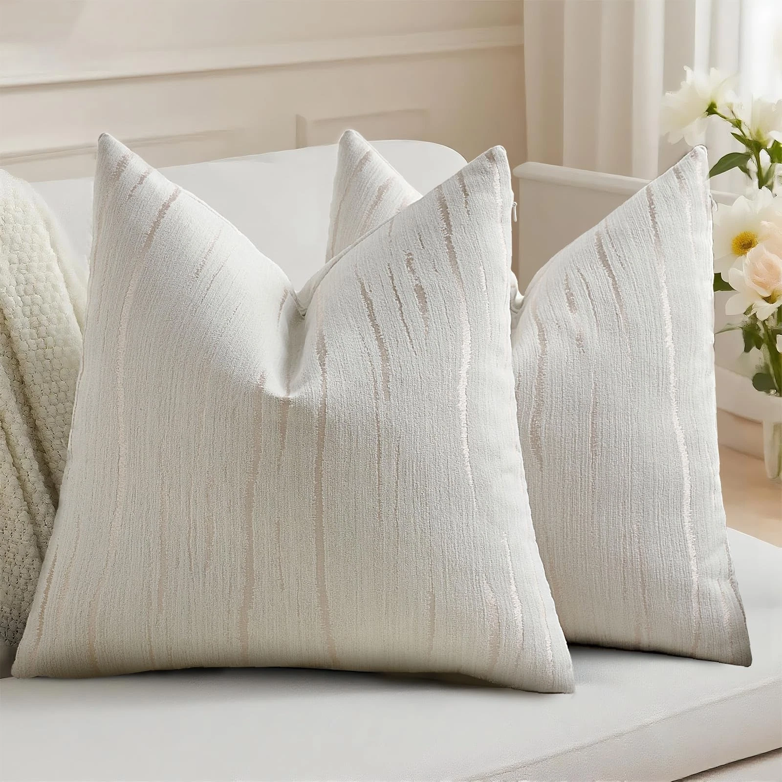 Pack of 2 Pillow Covers 18x18 Inch, Boho Embossed Decorative Throw Pillows So...
