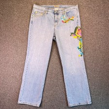 Vintage 90s Embroidered Floral Jeans Womens 14 Light Wash Authentic Z. Cavaricci
