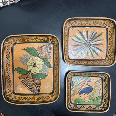 MEXICAN POTTERY VINTAGE 3 piece nesting set Tlaquepaque - Works Of Art - Image 1 of 4