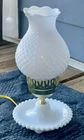Vintage Fenton Hobnail Milk Glass Hurricane Table Lamp Electric- Scalloped Edge