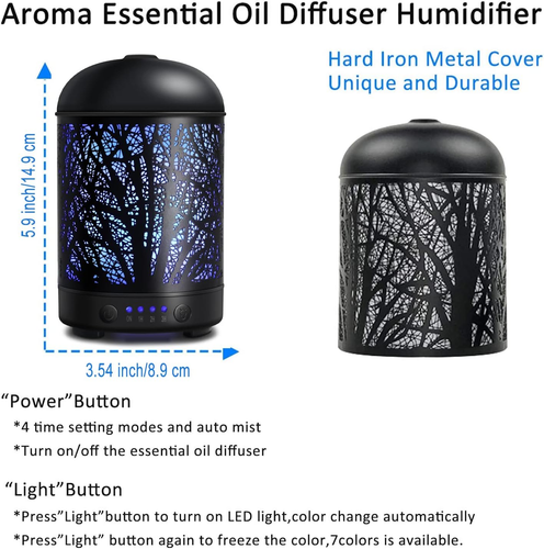 Diffusore Di Aromi Oli Essenziali, Metallo Albero, Aromaterapia, Con 7 Colori LE - Foto 3 di 12