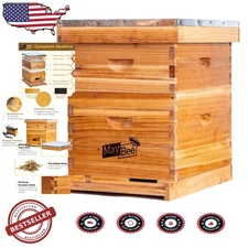 Complete Bee Hive Starter Kit: 10 Frame Deep Brood & Super Box, Durable Cedar